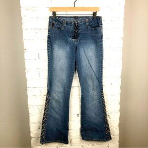 90’s Mid Rise Mudd Lace Up Fly Flare Leg Blue Denim